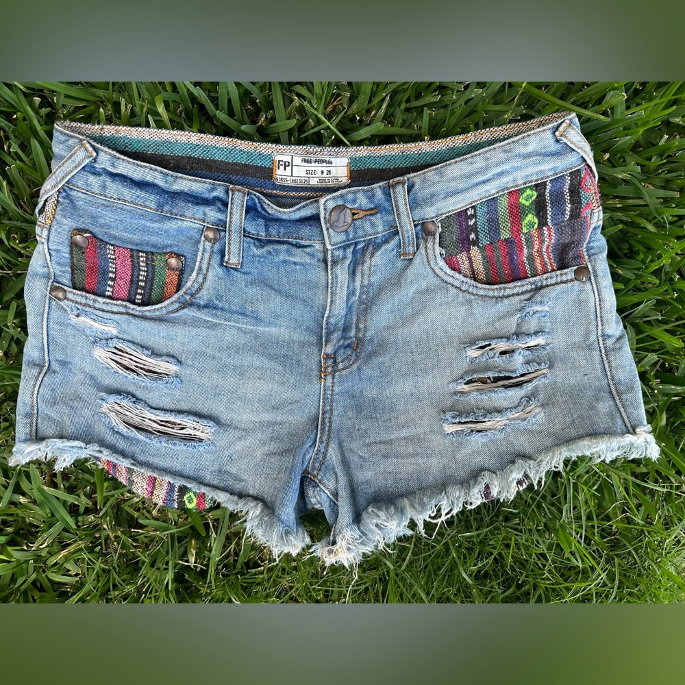 Free People Baja Aztec Print Cutoff Denim Shorts